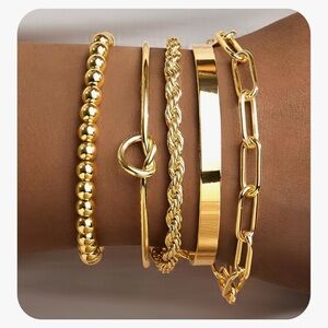 5 pc Elegant Gold Bracelet Set